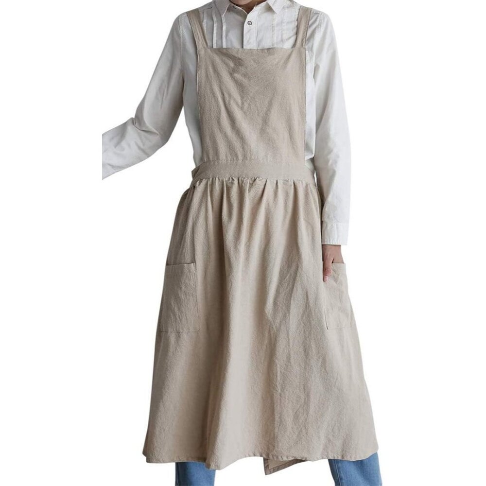 Women Girls Vintage Apron Gardening Works Cross Back Pinafore Dress - Picture 8 of 9